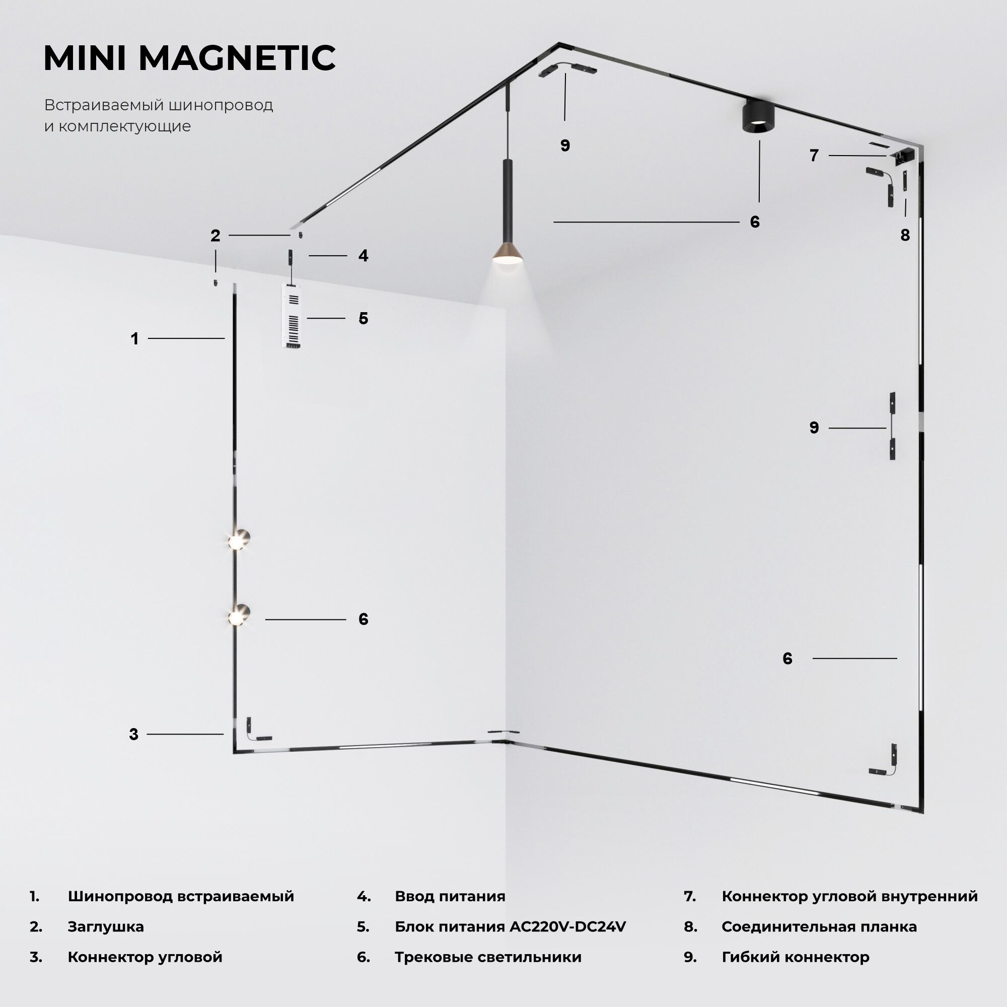 Mini Magnetic Коннектор угловой для встраиваемого шинопровода черный 85177/00