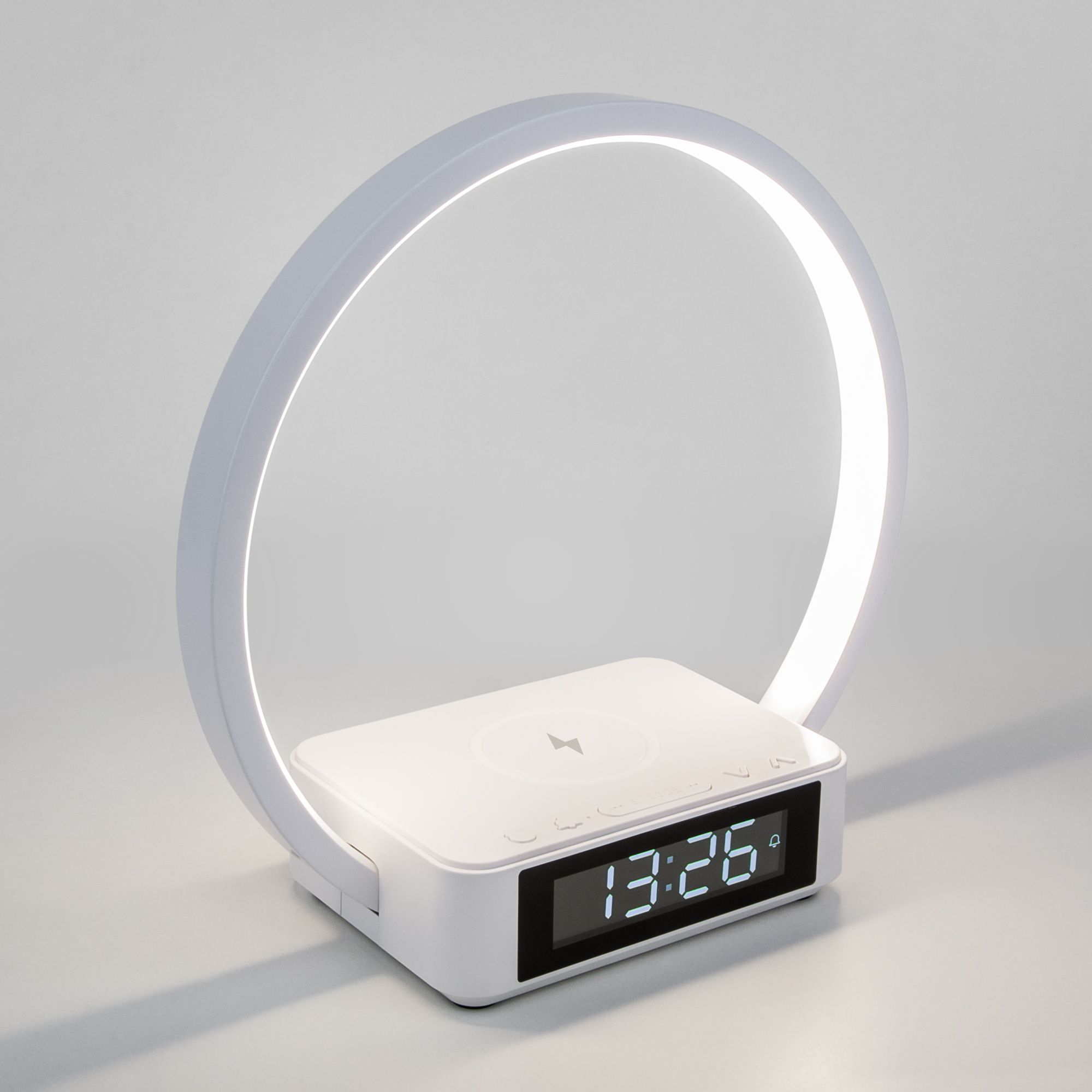 Светодиодная настольная лампа с беспроводной зарядкой и будильником 80505/1 белый
