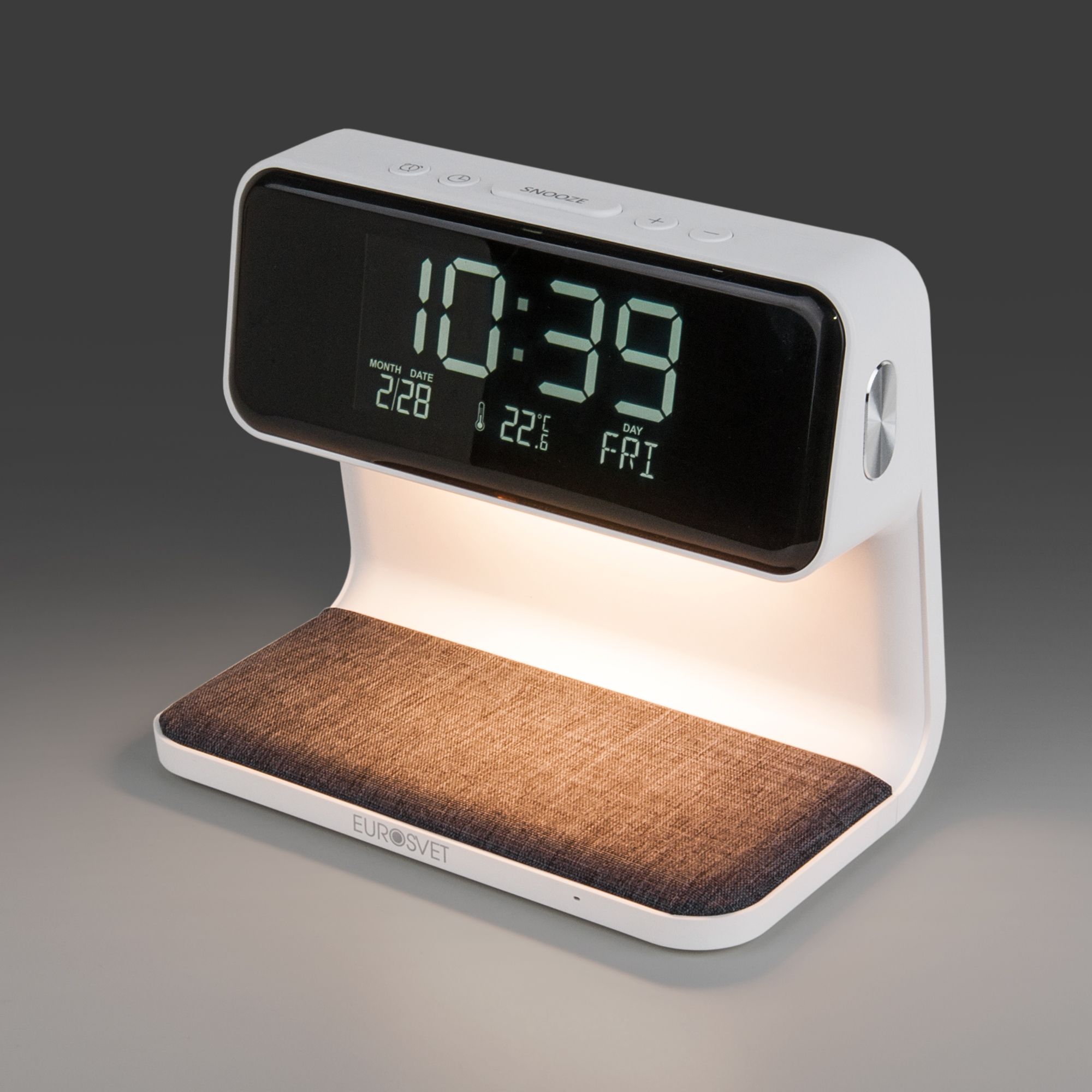 Светодиодная настольная лампа с беспроводной зарядкой и будильником 80506/1 белый