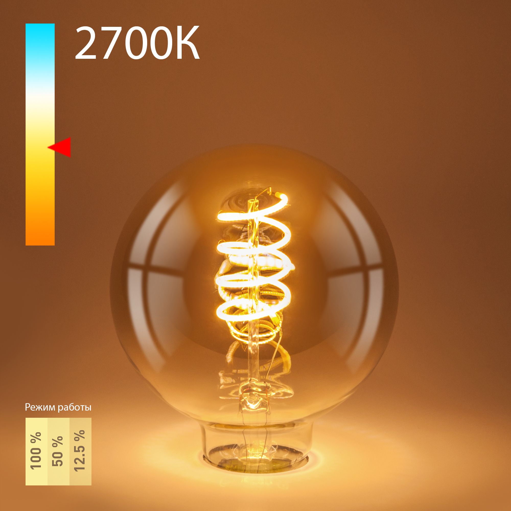 Филаментная светодиодная лампа Dimmable 5W 2700K E27 (G95 тонированный) BLE2747