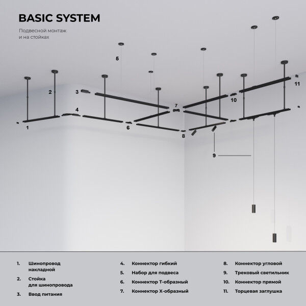 Basic System Стойка для шинопровода с регулируемой высотой 500-1000мм черный 85136/00