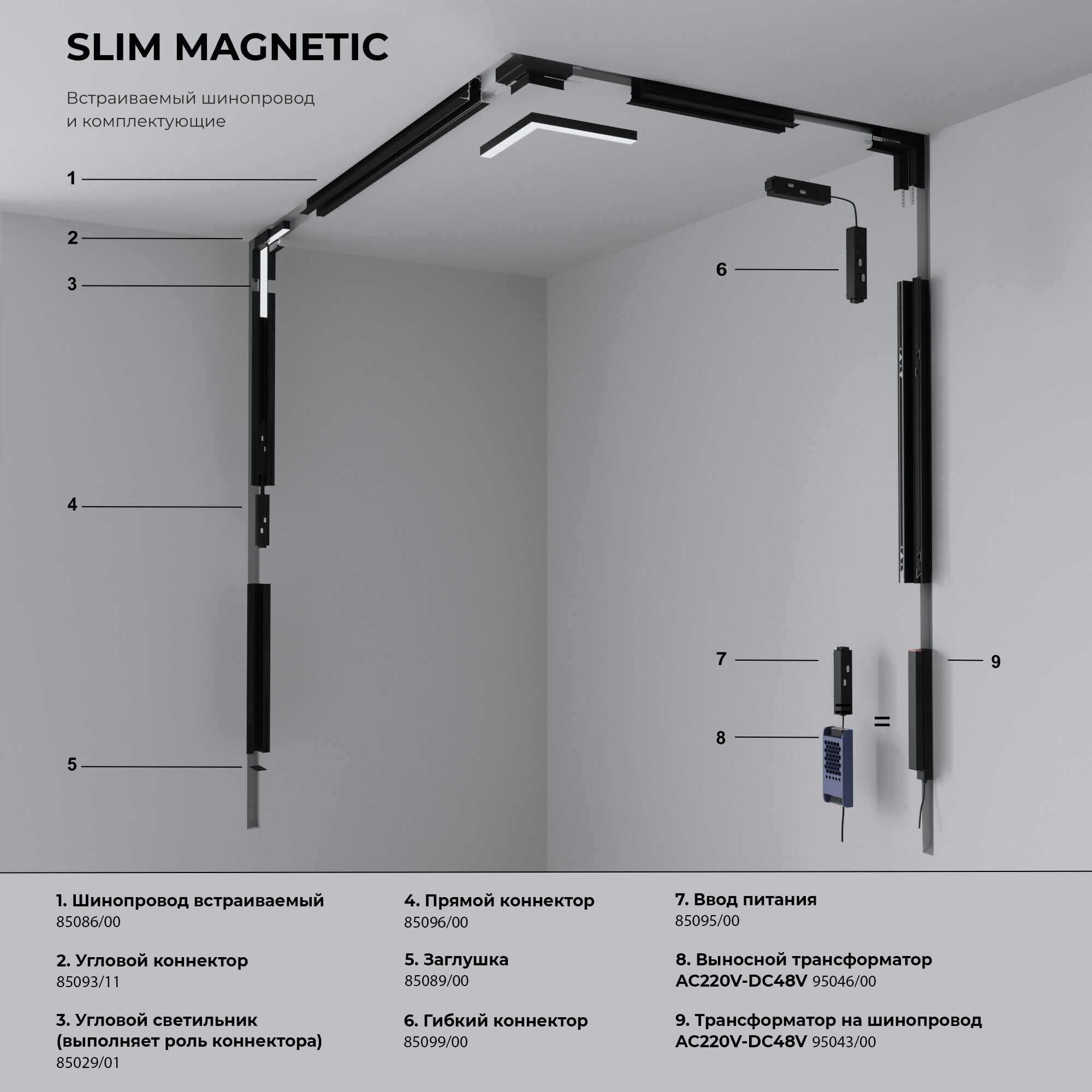 Slim Magnetic Коннектор угловой внутренний для встраиваемого шинопровода 85093/11